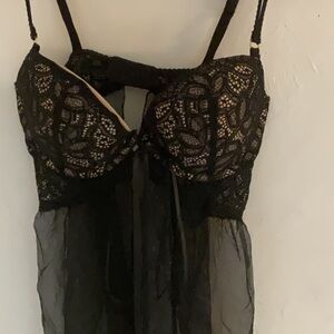 Victoria's Secret Lace Sheer Babydoll Lingerie, Size 36C PushUp Bra, Black, NWOT